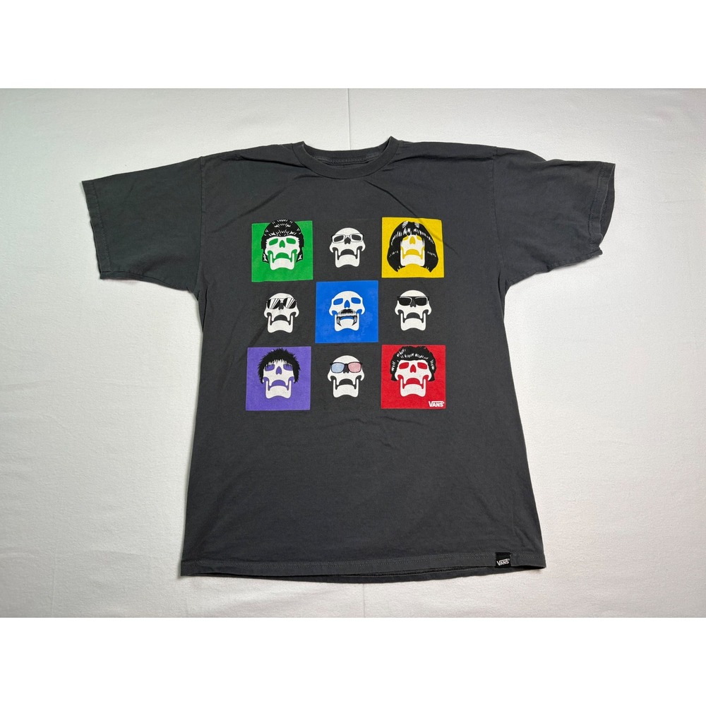 Vans Kids Charcoal Gray Skull Graphic Pop Art T-Shirt‎ Short Sleeve Cotton L